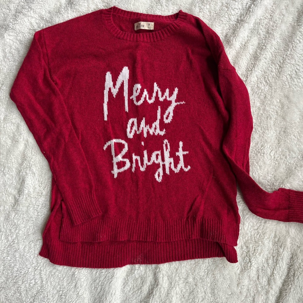 Hollister Red Crew Neck Sweater “Merry and Bright”